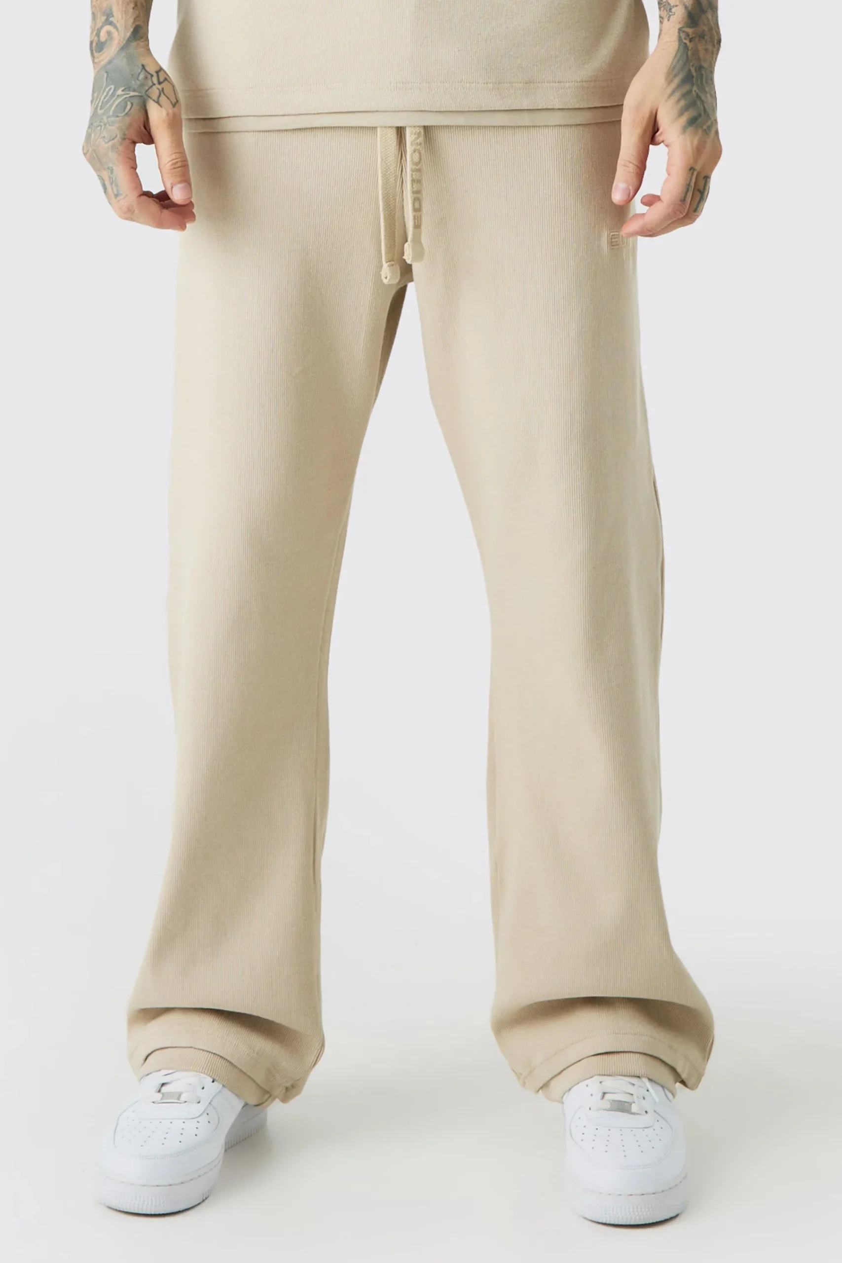 boohooMAN Tall EDITION Straight Ribbed Heavyweight Split Hem Jogger | UK| Trousers|Joggers