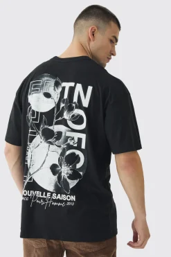 Tall EDTN Floral Graphic Back Oversized Printed T-Shirt | UK^boohooMAN Online