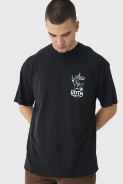 Tall EDTN Floral Graphic Back Oversized Printed T-Shirt | UK^boohooMAN Online