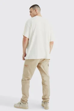 boohooMAN Tall Elastic Comfort Felt Detail Cargo Trouser | UK| Trousers|Cargos