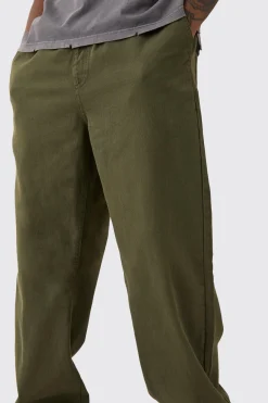 boohooMAN Tall Elasticated Waist Drawcord Detail Relaxed Fit Trouser In | UK| Trousers