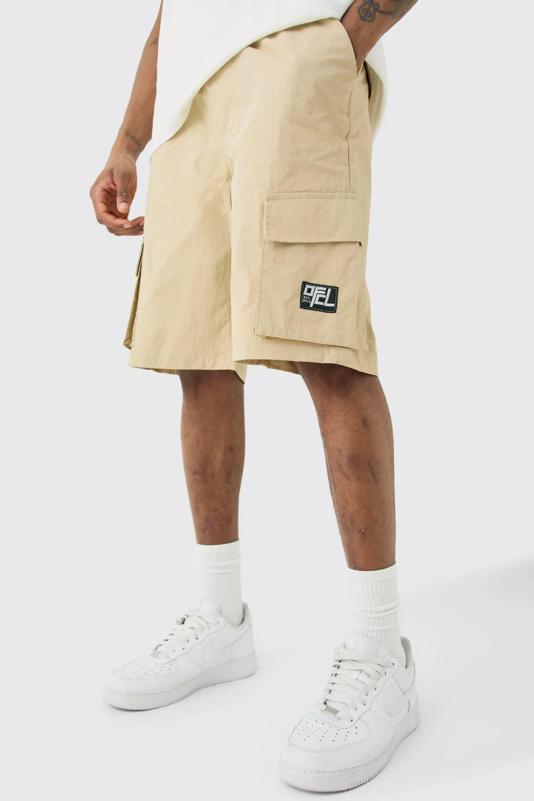 boohooMAN Tall Elasticated Waist Ofcl Nylon Cargo Short | UK| Shorts