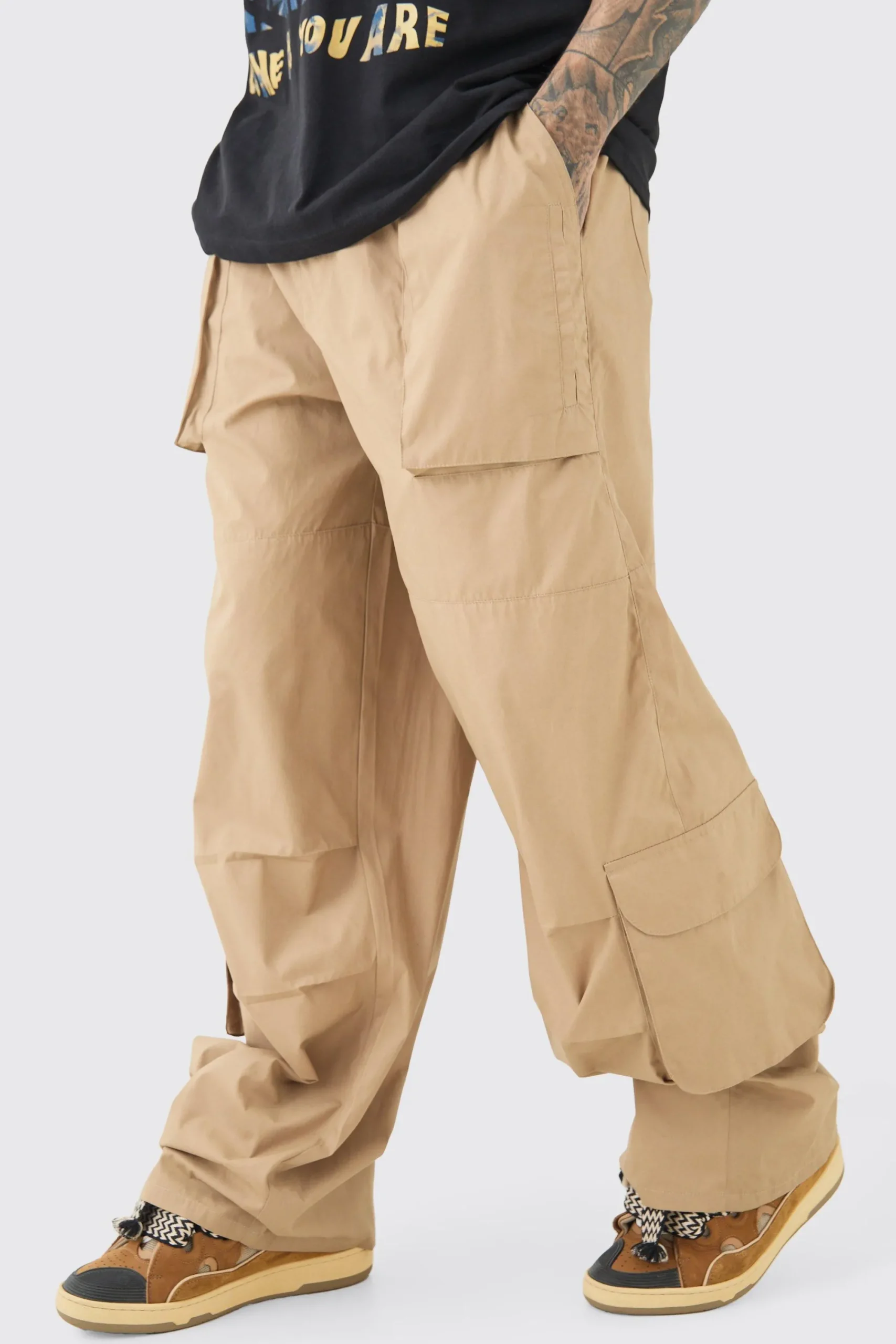 boohooMAN Tall Elasticated Waist Oversized Peached Cargo Trouser | UK| Trousers|Cargos