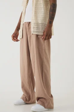 boohooMAN Tall Elasticated Waist Oversized Linen Cargo Trouser In | UK| Trousers|Cargos