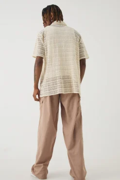 boohooMAN Tall Elasticated Waist Oversized Linen Cargo Trouser In | UK| Trousers|Cargos