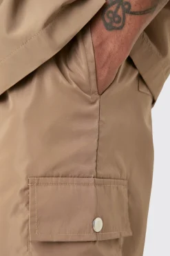 boohooMAN Tall Elasticated Waist Relaxed Nylon Man Cargo Short | UK| Shorts