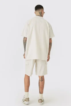 boohooMAN Tall Elasticated Waist Relaxed Linen Cargo Shorts In | UK| Shorts