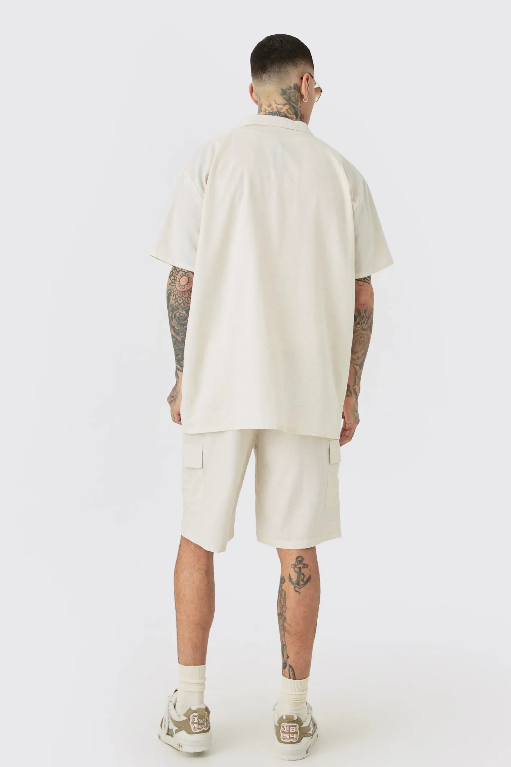 boohooMAN Tall Elasticated Waist Relaxed Linen Cargo Shorts In | UK| Shorts