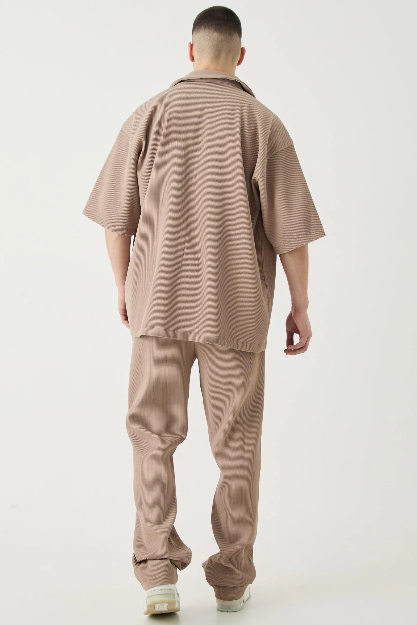 boohooMAN Tall Elasticated Waist Slim Flare Stacked Pleated Trouser | UK| Trousers