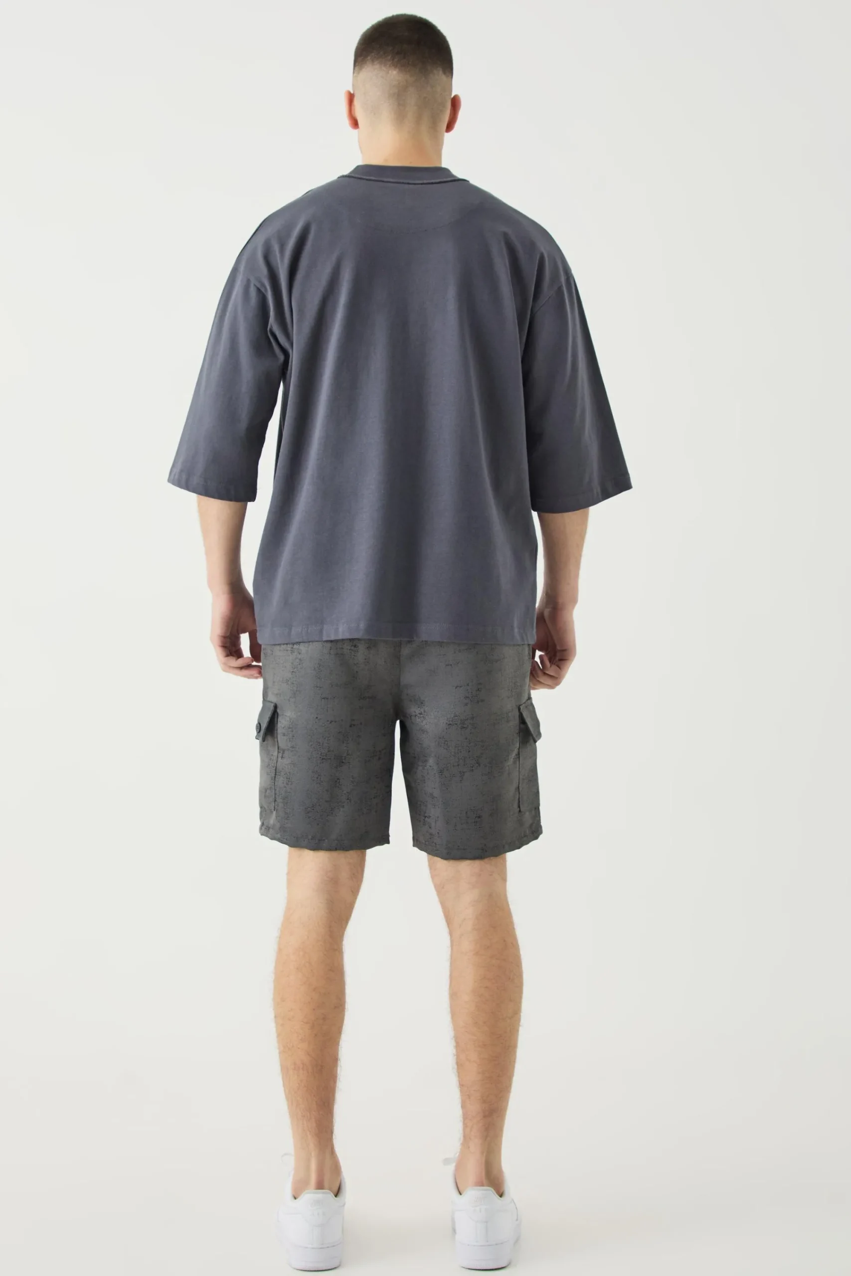 boohooMAN Tall Elasticated Waist Textured Cargo Short In | UK| Shorts