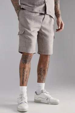boohooMAN Tall Elasticated Waist Textured Cargo Short In | UK| Shorts