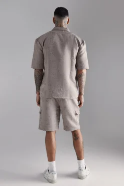 boohooMAN Tall Elasticated Waist Textured Cargo Short In | UK| Shorts