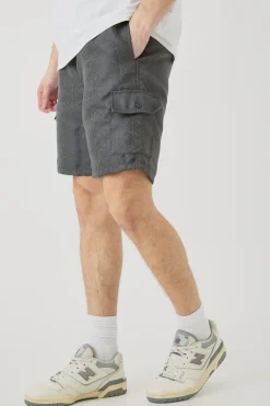 boohooMAN Tall Elasticated Waist Textured Cargo Short In | UK| Shorts