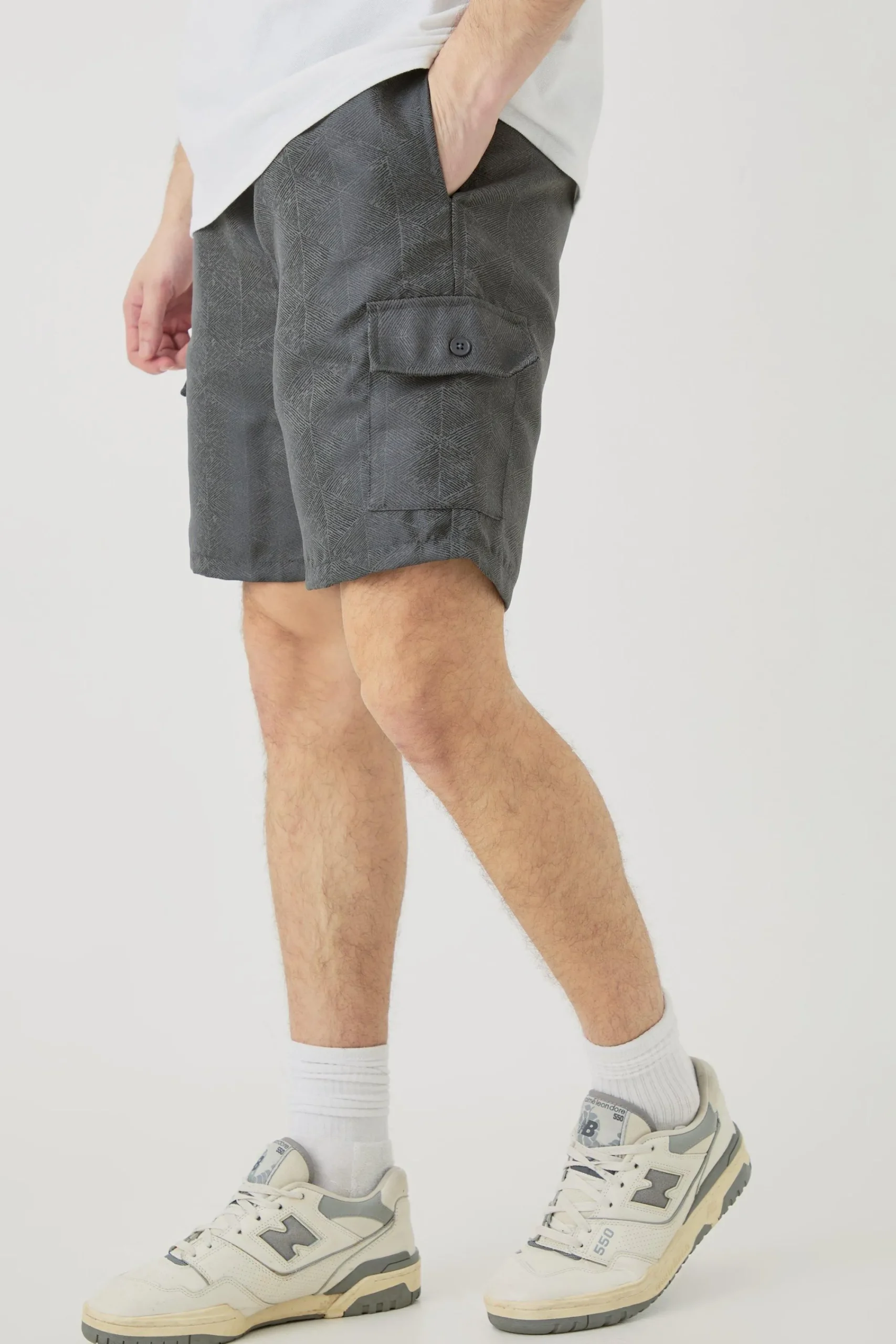 boohooMAN Tall Elasticated Waist Textured Cargo Short In | UK| Shorts