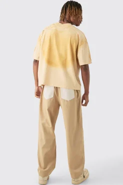 boohooMAN Tall Elasticated Waist Twill Crop Twisted Seam Washed Trouser | UK| Trousers