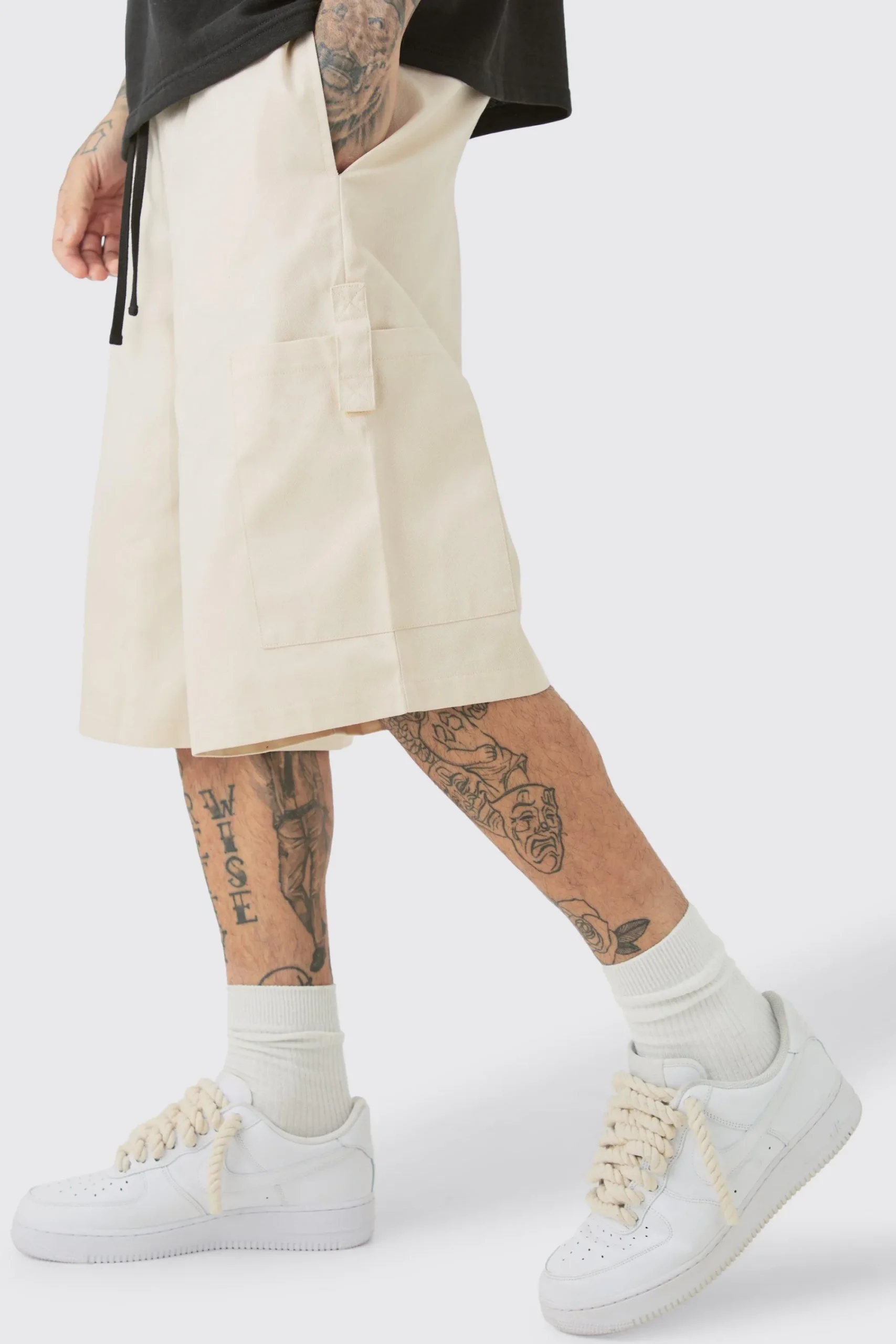 boohooMAN Tall Elasticated Waist Utility Pocket Jorts | UK| Shorts