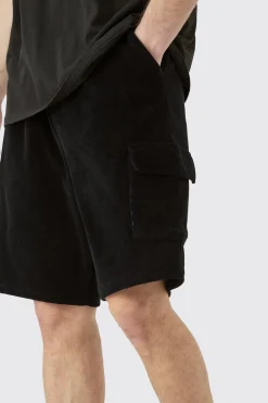boohooMAN Tall Elasticated Waist Velour Cargo Shorts | UK| Shorts