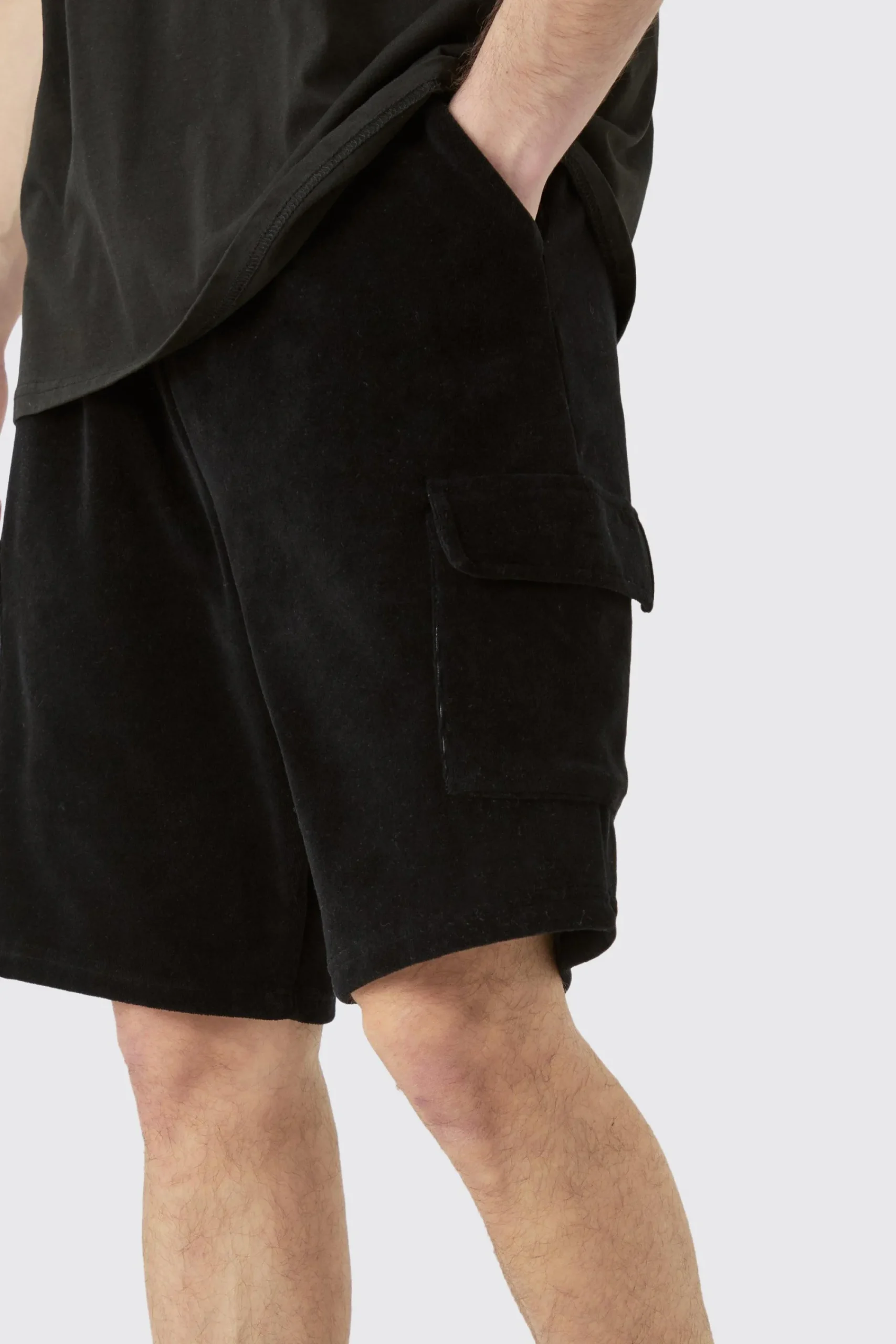boohooMAN Tall Elasticated Waist Velour Cargo Shorts | UK| Shorts