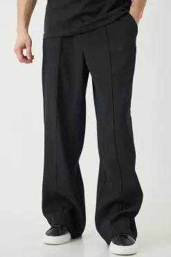 boohooMAN Tall Elasticated Waist Wide Leg Pleated Pintuck Seam Trouser | UK| Trousers
