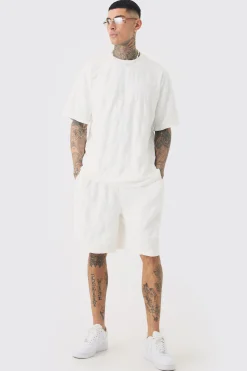 boohooMAN Tall Embossed Check Towelling T-Shirt & Short Set In | UK| Tracksuits