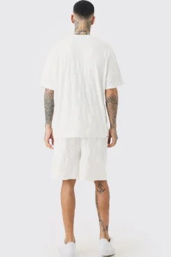 boohooMAN Tall Embossed Check Towelling T-Shirt & Short Set In | UK| Tracksuits