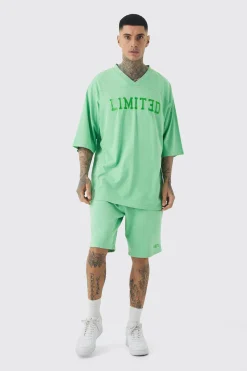 boohooMAN Tall Embroidery Limited Football T-shirt & Short Set | UK| Tracksuits