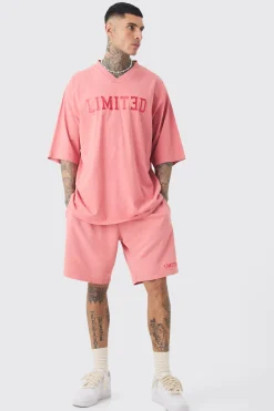 boohooMAN Tall Embroidery Limited Varsity T-shirt & Short Set | UK| Tracksuits