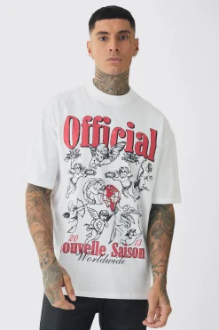 Tall Extended Neck Cherub Graphic Oversized T-Shirt | UK^boohooMAN New