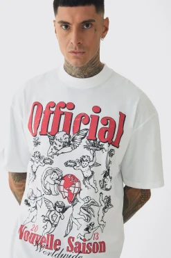 Tall Extended Neck Cherub Graphic Oversized T-Shirt | UK^boohooMAN New