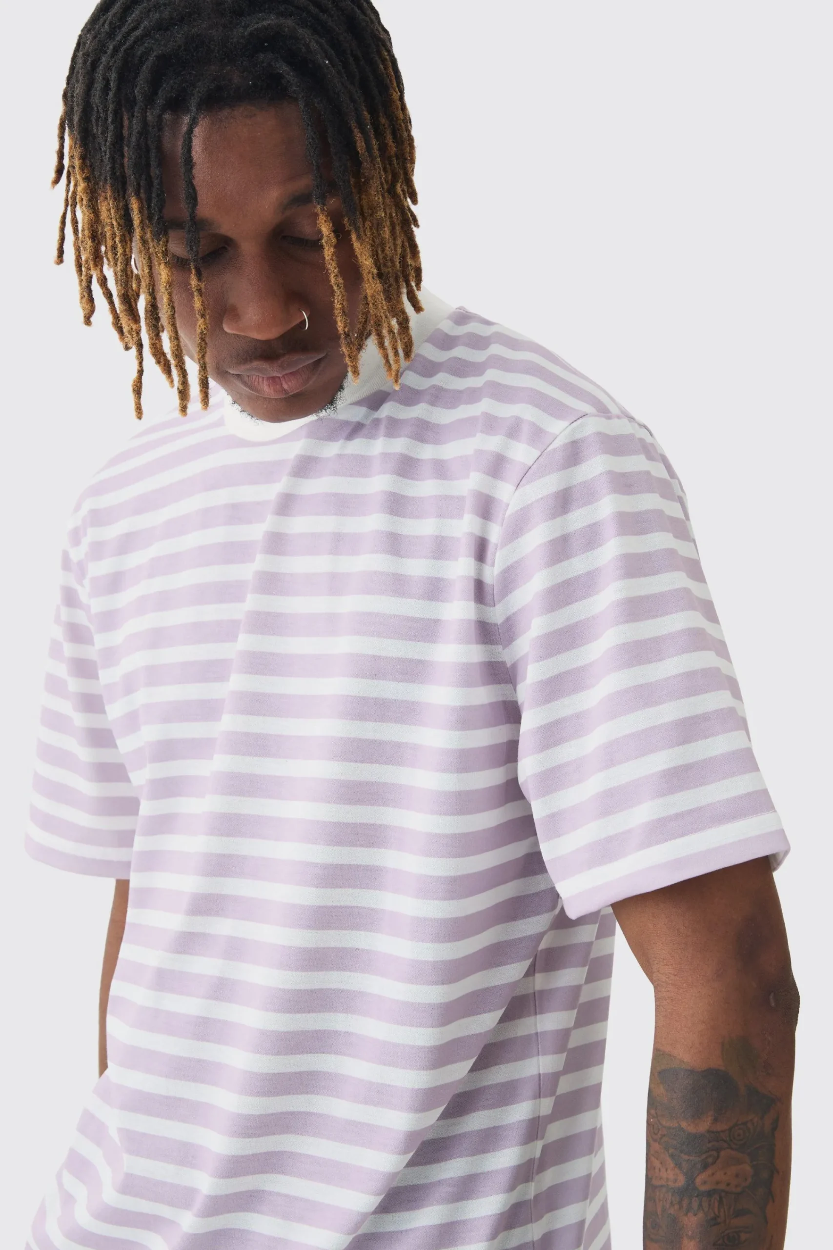 Tall Extended Neck Stripe T-shirt | UK^boohooMAN