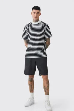 boohooMAN Tall Extended Neck Stripe T-shirt & Short Set | UK| Tracksuits