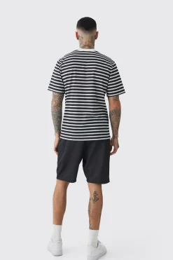 boohooMAN Tall Extended Neck Stripe T-shirt & Short Set | UK| Tracksuits