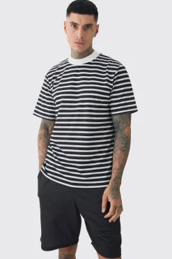 boohooMAN Tall Extended Neck Stripe T-shirt & Short Set | UK| Tracksuits