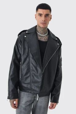 boohooMAN Tall Extreme Oversized Textured PU Biker Jacket In | UK| Coats & Jackets