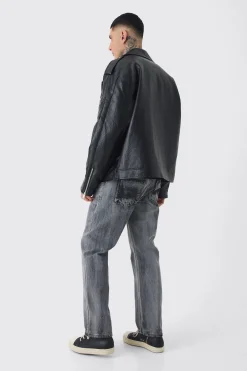 boohooMAN Tall Extreme Oversized Textured PU Biker Jacket In | UK| Coats & Jackets