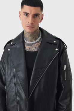boohooMAN Tall Extreme Oversized Textured PU Biker Jacket In | UK| Coats & Jackets