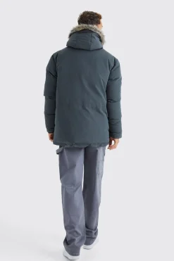 boohooMAN Tall Faux Fur Hooded Arctic Parka Jacket In | UK| Coats & Jackets