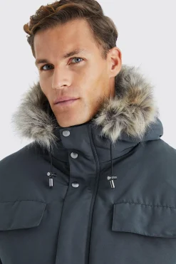 boohooMAN Tall Faux Fur Hooded Arctic Parka Jacket In | UK| Coats & Jackets