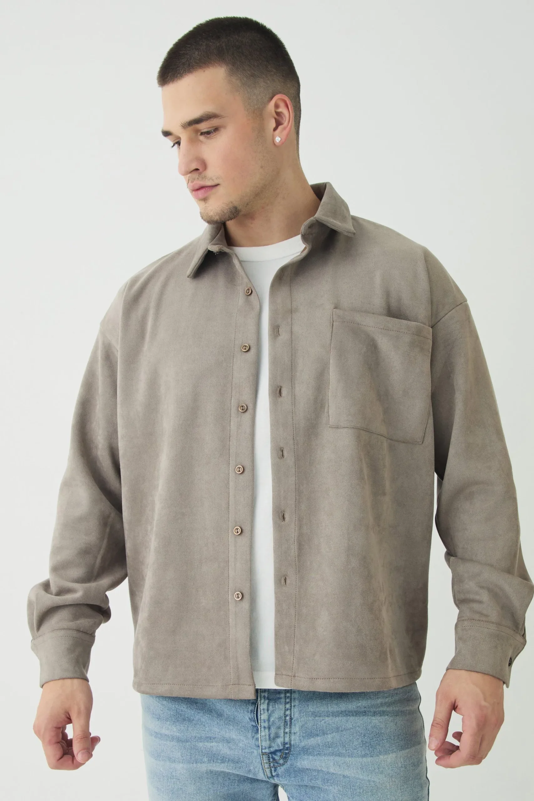 boohooMAN Tall Faux Suede Button Through Overshirt | UK| Shirts