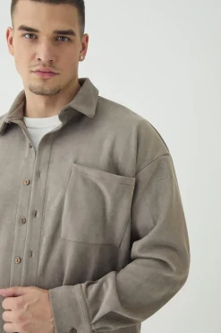 boohooMAN Tall Faux Suede Button Through Overshirt | UK| Shirts