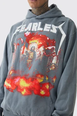 boohooMAN Tall Fearless Print Oversized Washed Hoodie In | UK| Hoodies & Sweatshirts