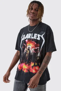 Tall Fearless Print Oversized Washed T-shirt In | UK^boohooMAN Hot