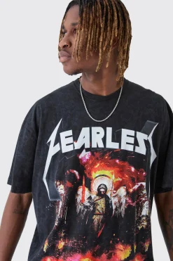 Tall Fearless Print Oversized Washed T-shirt In | UK^boohooMAN Hot