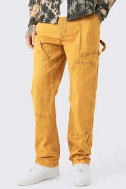 boohooMAN Tall Fixed Waist Enzyme Wash Straight Leg Carpenter | UK| Trousers