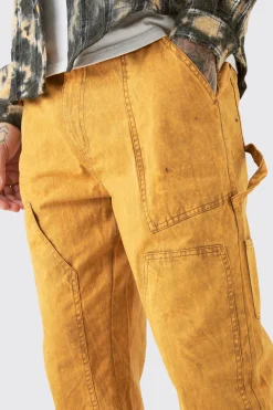 boohooMAN Tall Fixed Waist Enzyme Wash Straight Leg Carpenter | UK| Trousers