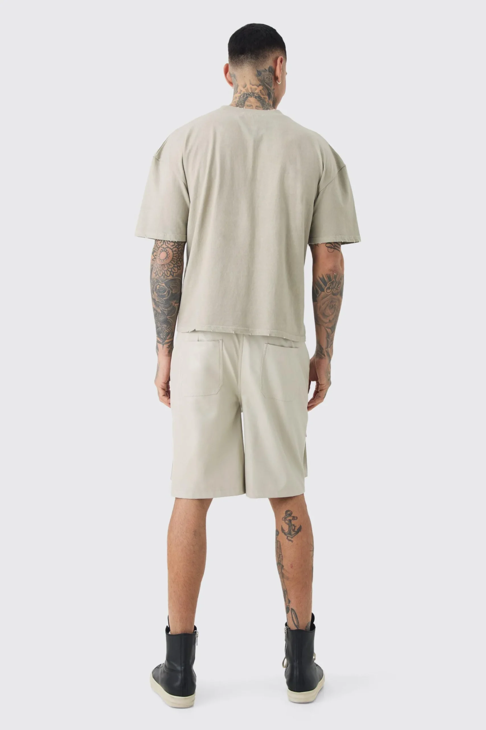 boohooMAN Tall Fixed Waist PU Cargo Short | UK| Shorts