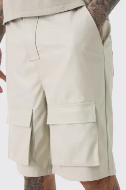 boohooMAN Tall Fixed Waist PU Cargo Short | UK| Shorts