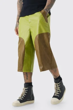 boohooMAN Tall Fixed Waist PU Colour Block Jorts | UK| Shorts
