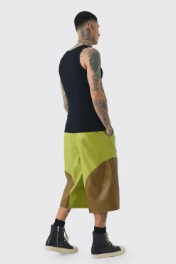 boohooMAN Tall Fixed Waist PU Colour Block Jorts | UK| Shorts