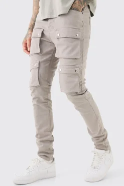 boohooMAN Tall Fixed Waist Skinny Multi Cargo Pocket Trouser | UK| Trousers